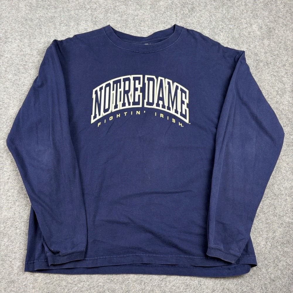 Pro‎ Edge Notre Dame Fightin Irish Shirt Mens XL Navy Blue Long Sleeve Graphic